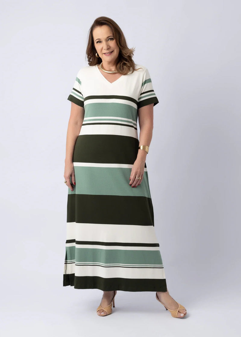 Vestido Elisa — Listras Largas em Viscolycra Encorpada