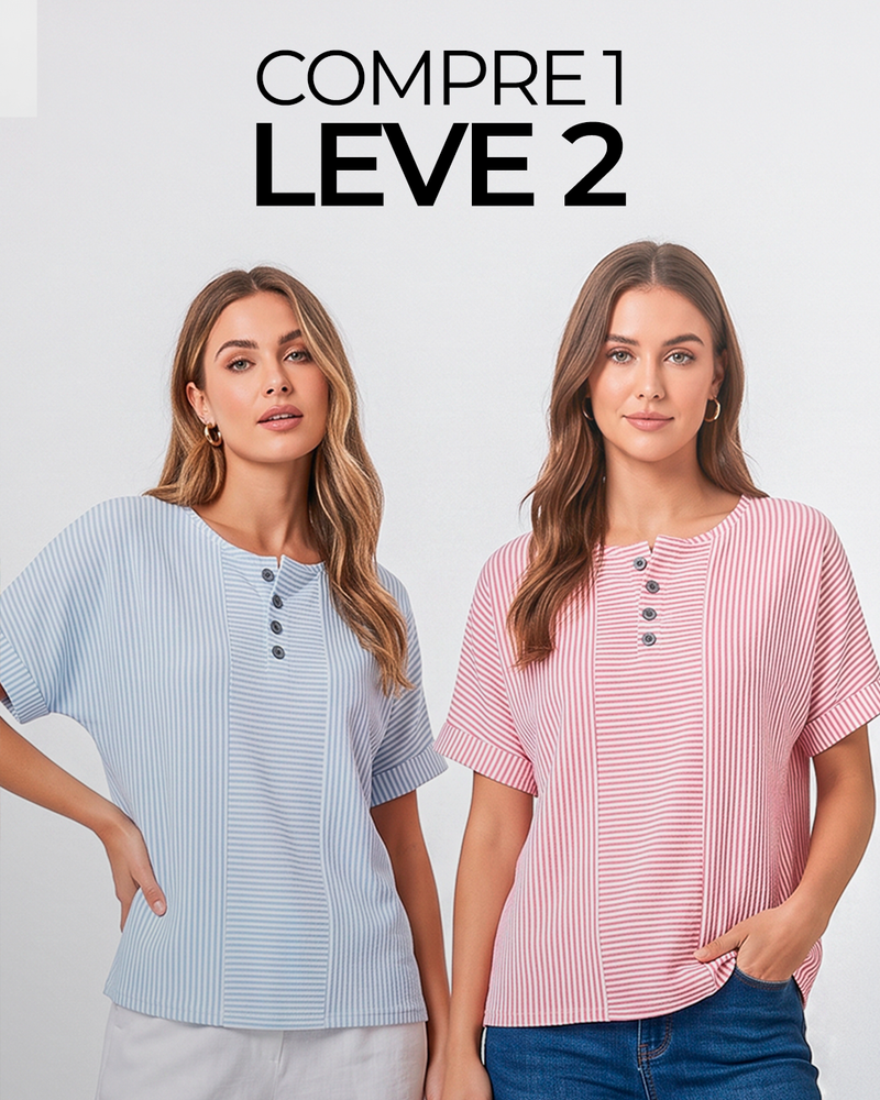 (Compre 1 Leve 2) Blusa Eveline™ Com Listras Delicadas e Botões Frontais