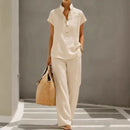 Conjunto Marelisse™ em Linho de Algodão Com Blusa Solta e Pantalona Fluida