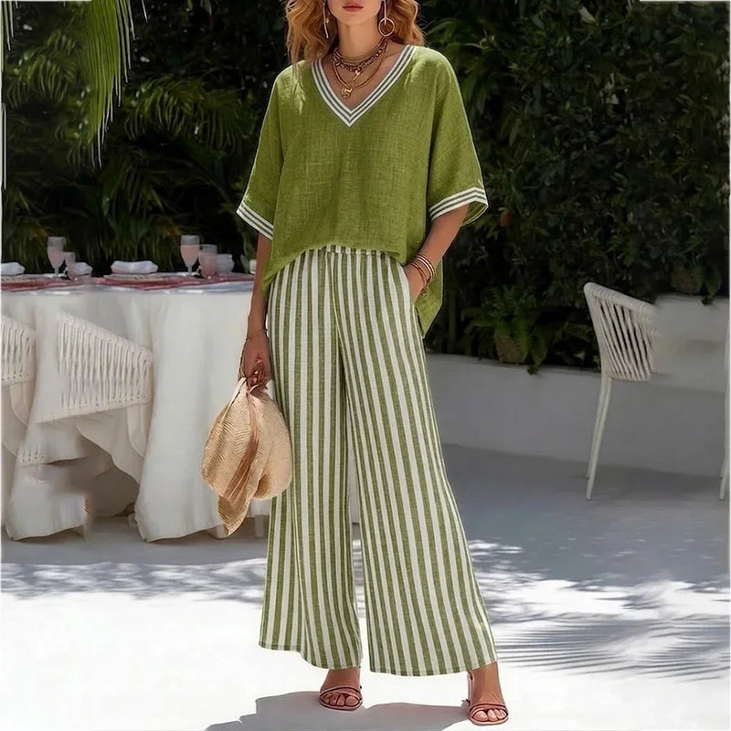 Conjunto Calenne™ em Linho de Algodão com Contraste
