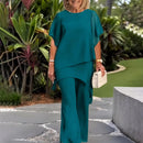Conjunto Giorgia™ Blusa com Sobreposição em Camadas e Calça Minimalista
