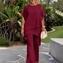 Conjunto Giorgia™ Blusa com Sobreposição em Camadas e Calça Minimalista