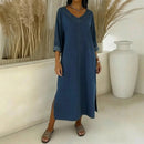Vestido Santorini™ com Fendas Laterais e Toque Rústico