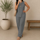 Conjunto Lucienne™ Blusa com Decote de Abertura Frontal e Calça Pantalona