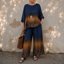 Conjunto Montesa™ com Estampa Animal em Degradê, Blusa Assimétrica e Modelagem Ampla