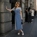 Vestido Alisse™ com Painel Jeans e Design Moderno