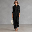 Vestido Noriele™ com Gola Polo, Listras Laterais e Modelagem Longa.