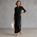 Vestido Noriele™ com Gola Polo, Listras Laterais e Modelagem Longa.